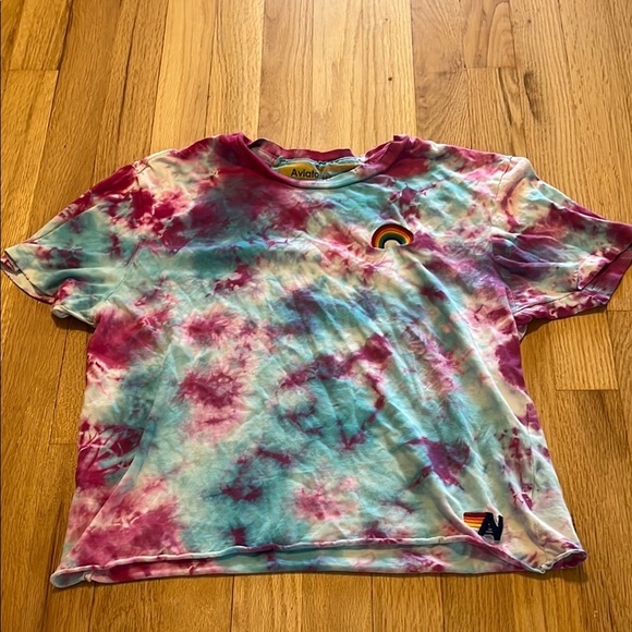 Aviator Nation Tie Dye Rainbow Embroidered Short Sleeve T-Shirt Sz S - Picture 1 of 9